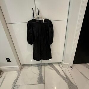 Women's 100% Faux leather‎ black dress midi dress